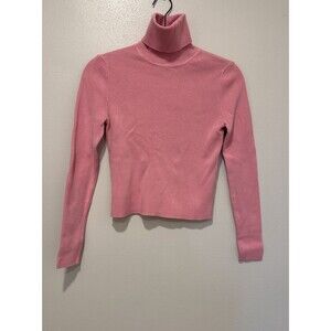 Zara Pink Ribbed Turtleneck Sweater, Lightweight Knit Long Sleeve, Size M